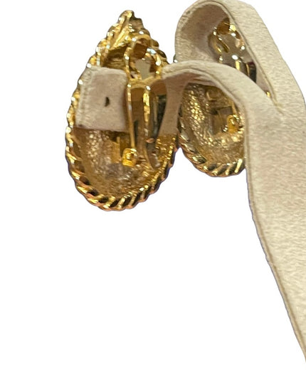 Vintage gold tone glass chunky earrings clip on tear drop