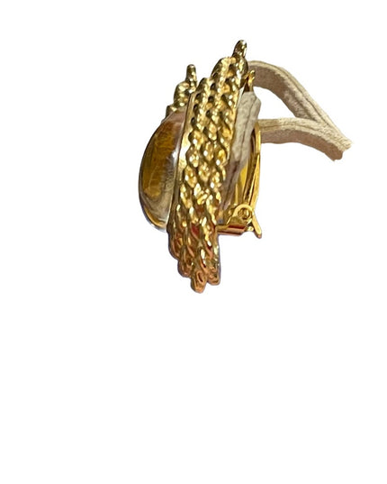 Vintage gold tone glass chunky earrings clip on tear drop