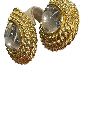 Vintage gold tone glass chunky earrings clip on tear drop