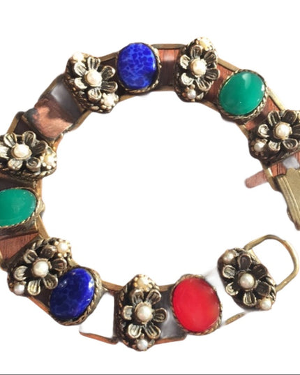 Vintage 1960s  Fancy glass faux pearl chunky ornate bracelet