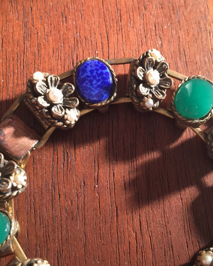 Vintage 1960s  Fancy glass faux pearl chunky ornate bracelet