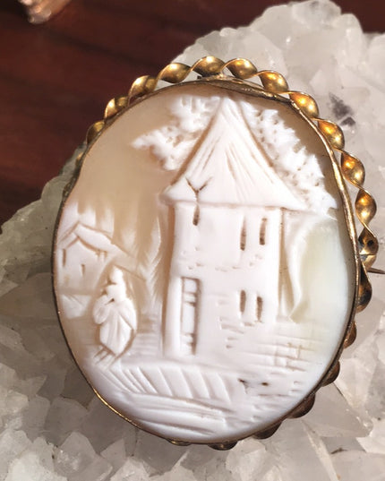Antique 14k Gold Filled shell Carved Cameo brooch