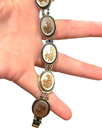 Vintage 800 Silver Cameo link Abalone Roman Bracelet