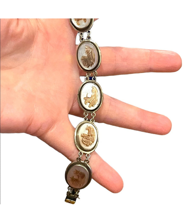 Vintage 800 Silver Cameo link Abalone Roman Bracelet