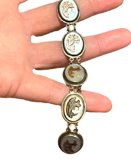 Vintage 800 Silver Cameo link Abalone Roman Bracelet