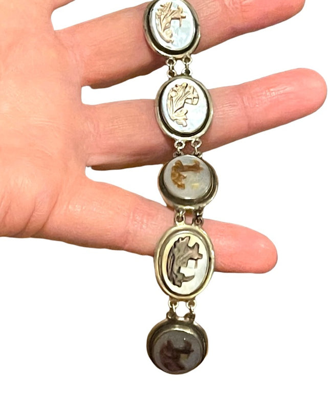 Vintage 800 Silver Cameo link Abalone Roman Bracelet