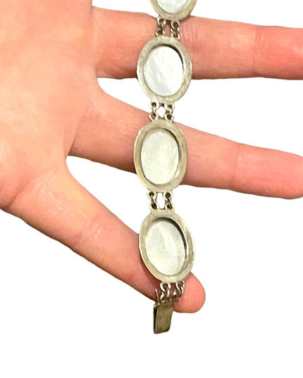 Vintage 800 Silver Cameo link Abalone Roman Bracelet