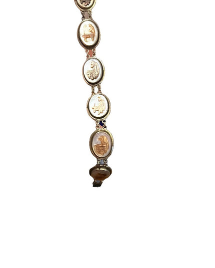 Vintage 800 Silver Cameo link Abalone Roman Bracelet
