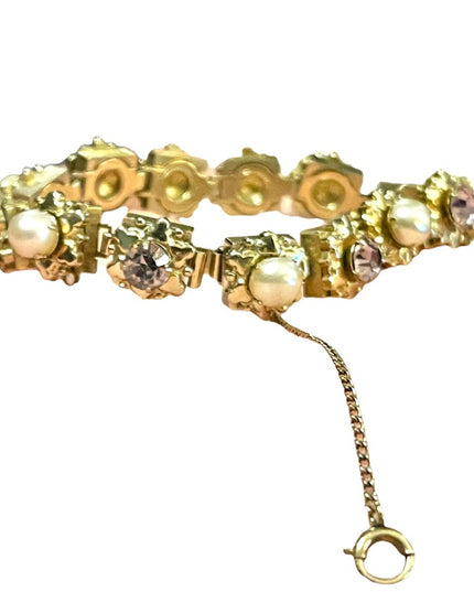 Vintage Purple crystal & faux pearl High quality thick heavy bracelet 1950s