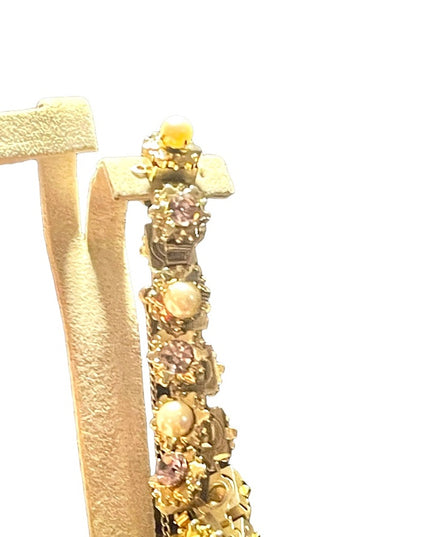 Vintage Purple crystal & faux pearl High quality thick heavy bracelet 1950s