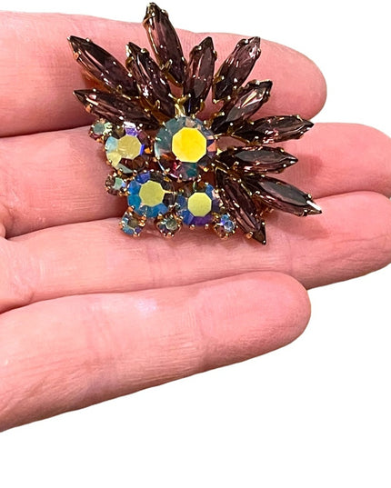 Vintage 1950s Crystal AB purple fancy 1950s starburst brooch