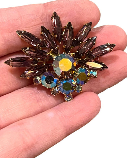 Vintage 1950s Crystal AB purple fancy 1950s starburst brooch