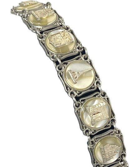 VTG silver PARIS FRANCE FRENCH Eiffel tower lucite link panel tourist bracelet