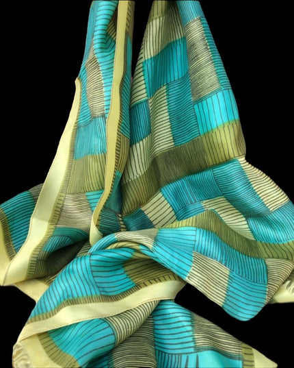 Vintage Vera Scarf 66x13.5” Green stripes silk