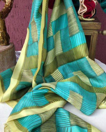 Vintage Vera Scarf 66x13.5” Green stripes silk