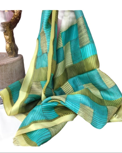 Vintage Vera Scarf 66x13.5” Green stripes silk