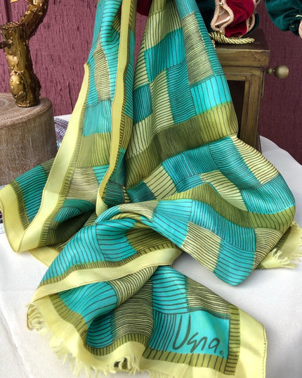 Vintage Vera Scarf 66x13.5” Green stripes silk