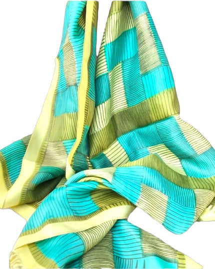 Vintage Vera Scarf 66x13.5” Green stripes silk