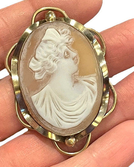 Antique Large 10k Gold Filled Shell Carnelian Shell Dianna Cameo 1850 Victorian