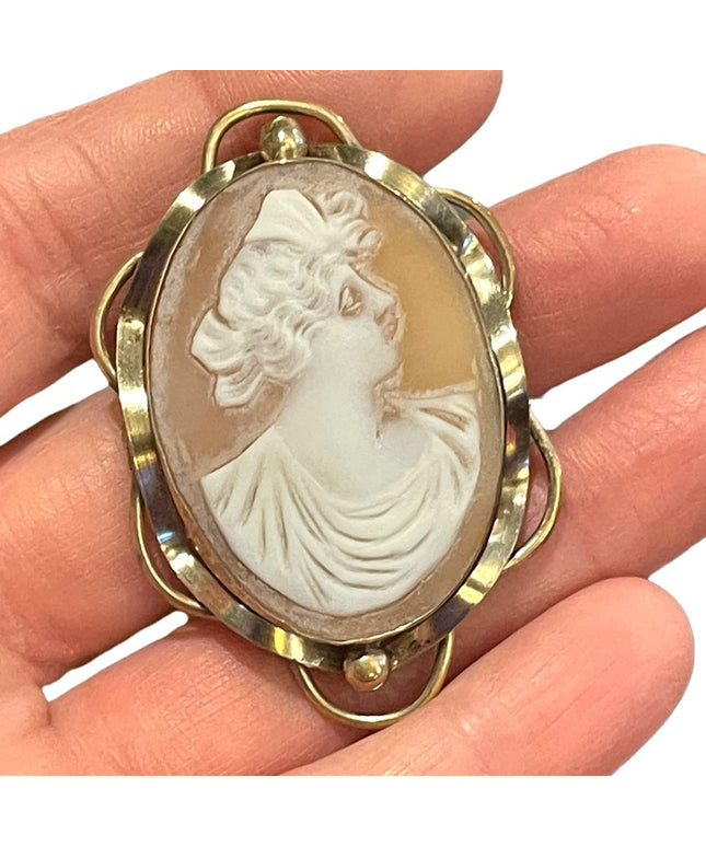 Antique Large 10k Gold Filled Shell Carnelian Shell Dianna Cameo 1850 Victorian