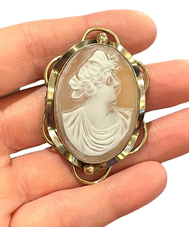 Antique Large 10k Gold Filled Shell Carnelian Shell Dianna Cameo 1850 Victorian