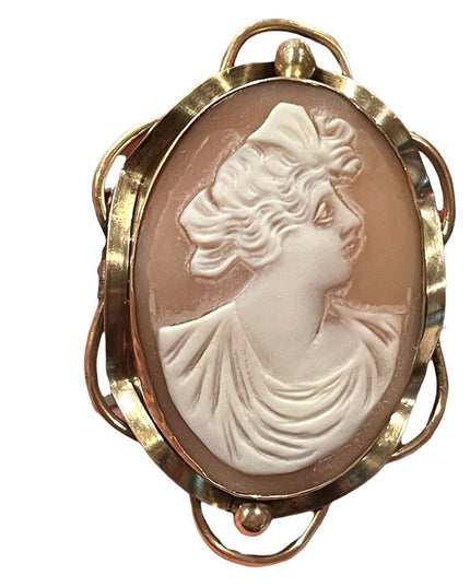 Antique Large 10k Gold Filled Shell Carnelian Shell Dianna Cameo 1850 Victorian