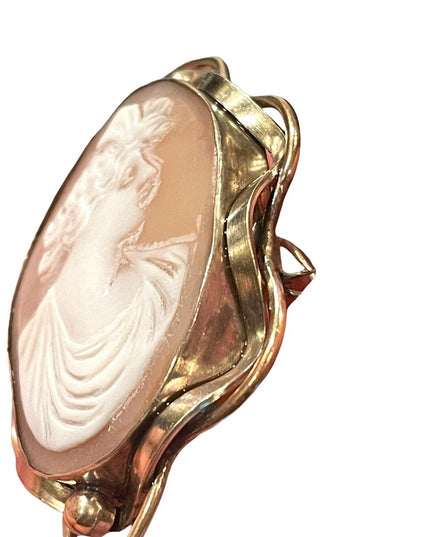 Antique Large 10k Gold Filled Shell Carnelian Shell Dianna Cameo 1850 Victorian