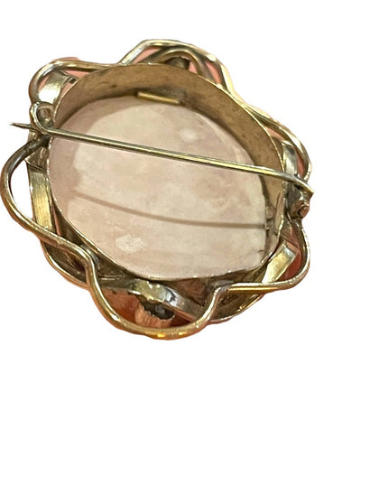 Antique Large 10k Gold Filled Shell Carnelian Shell Dianna Cameo 1850 Victorian