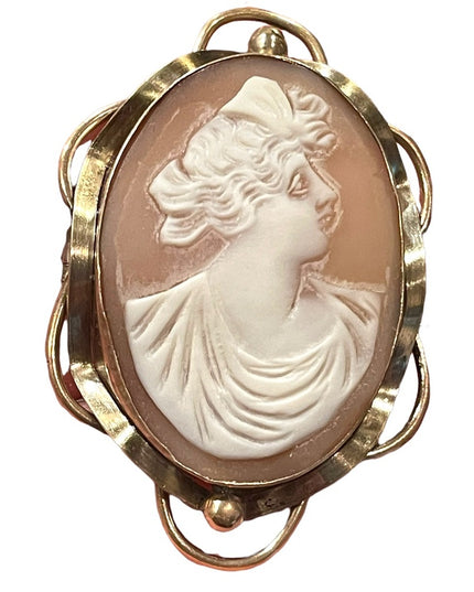 Antique Large 10k Gold Filled Shell Carnelian Shell Dianna Cameo 1850 Victorian