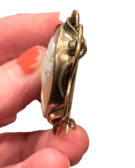 Antique Large 10k Gold Filled Shell Carnelian Shell Dianna Cameo 1850 Victorian