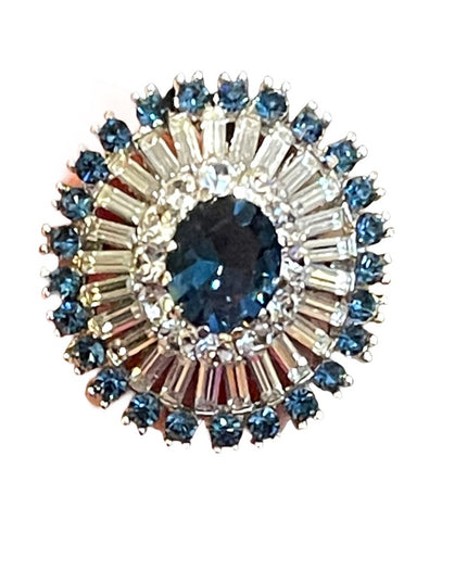 Vintage 1950s Beautiful Blue Crystal Vintage brooch starburst silver finish