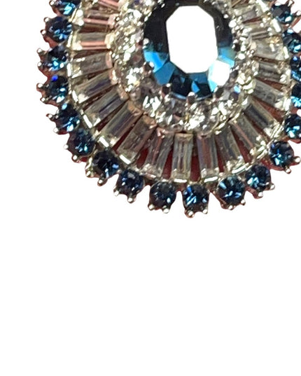 Vintage 1950s Beautiful Blue Crystal Vintage brooch starburst silver finish