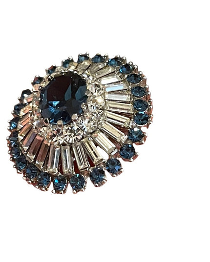 Vintage 1950s Beautiful Blue Crystal Vintage brooch starburst silver finish