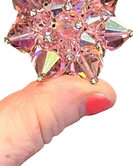 Vintage 1950s Pink chunky large heavy Czech Crystal starburst brooch flower