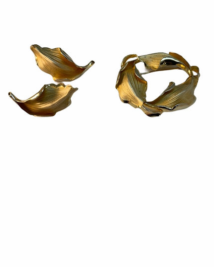 Vintage 1960s Sterling silver Boyd Bond Gold plated/filled Brooch earrings leaf