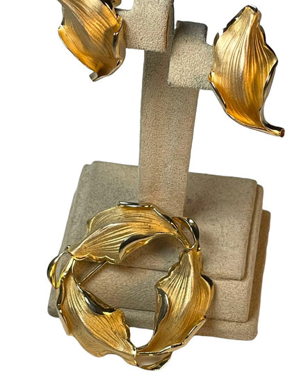 Vintage 1960s Sterling silver Boyd Bond Gold plated/filled Brooch earrings leaf