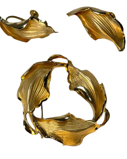 Vintage 1960s Sterling silver Boyd Bond Gold plated/filled Brooch earrings leaf