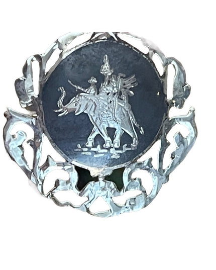 Antique Sterling silver 925 1940s Niello Siam goddess elephant nielo Brooch