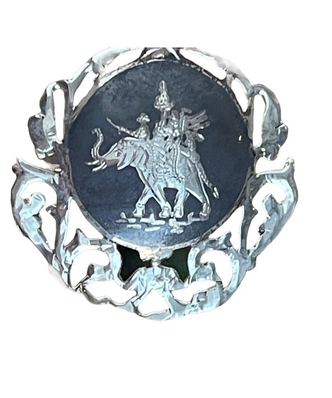 Antique Sterling silver 925 1940s Niello Siam goddess elephant nielo Brooch