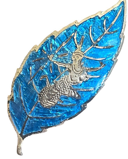 Vintage Sterling silver 925 Niello Siam dancing goddess Blue enamel brooch