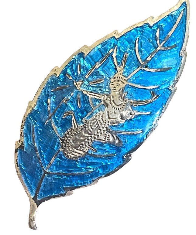 Vintage Sterling silver 925 Niello Siam dancing goddess Blue enamel brooch