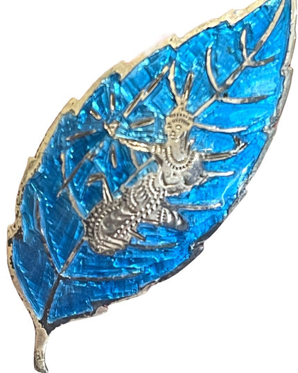 Vintage Sterling silver 925 Niello Siam dancing goddess Blue enamel brooch