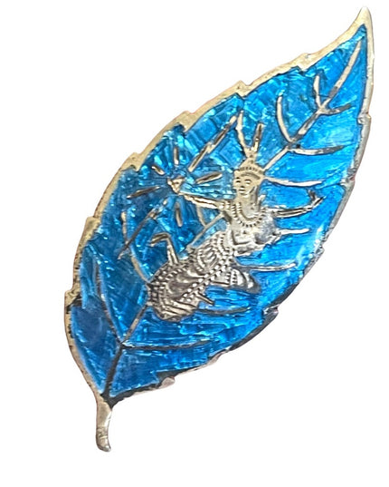 Vintage Sterling silver 925 Niello Siam dancing goddess Blue enamel brooch