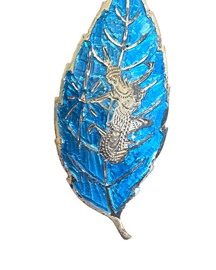 Vintage Sterling silver 925 Niello Siam dancing goddess Blue enamel brooch