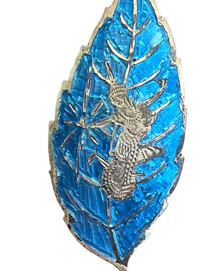 Vintage Sterling silver 925 Niello Siam dancing goddess Blue enamel brooch