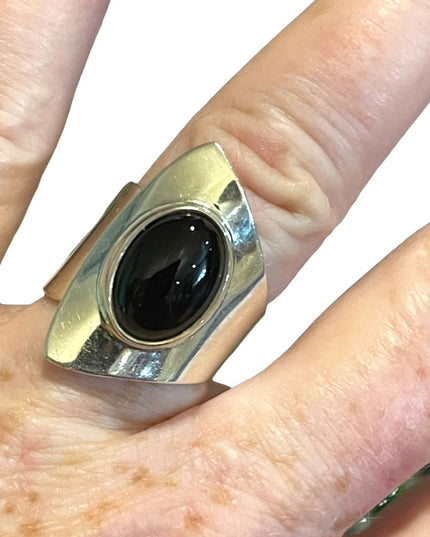 Vintage sterling silver 925 black onyx modernist brutalist wrap ring