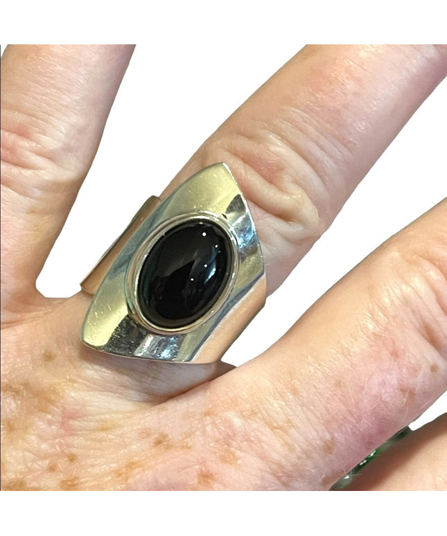 Vintage sterling silver 925 black onyx modernist brutalist wrap ring