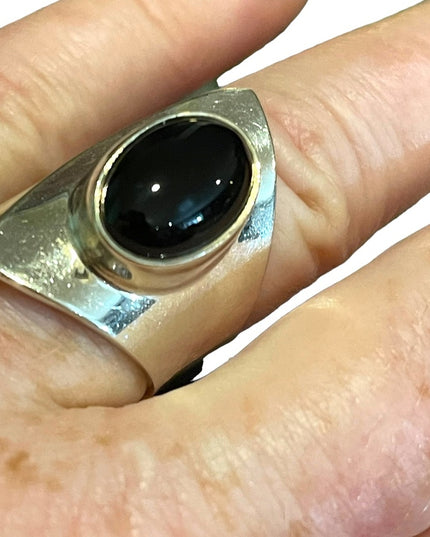 Vintage sterling silver 925 black onyx modernist brutalist wrap ring