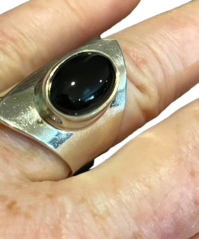 Vintage sterling silver 925 black onyx modernist brutalist wrap ring