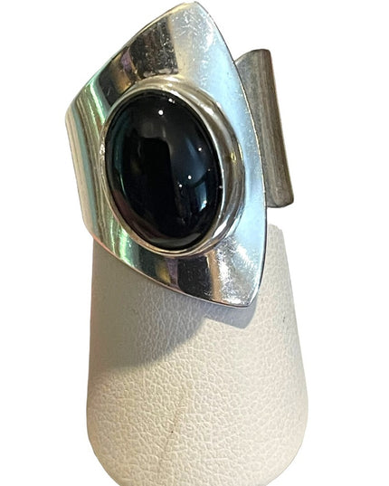 Vintage sterling silver 925 black onyx modernist brutalist wrap ring